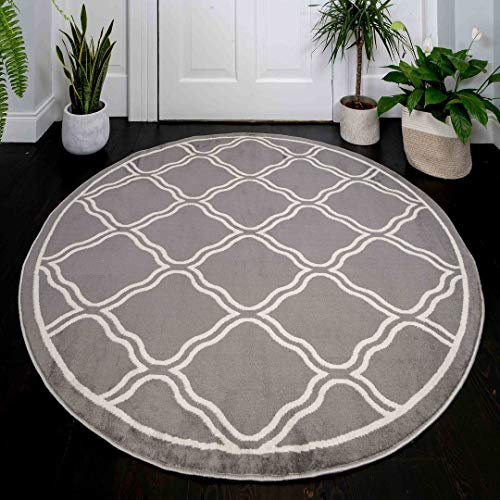 Grey Moroccan Trellis Round Circle Rug Circular Table Chair Rugs 160cm
