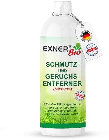 Exner Bio Enzymreiniger – Geruchsentferner & Fleckenentferner mit effektiven Mikroorganismen gegen Hundeurin, Katzenurin, Tierkot, Erbrochenes & Tiergerüche – 1 Liter Konzentrat = 50 Liter Lösung
