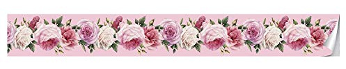 Dostear TapetenbordüRe Selbstklebende BordüRe Wand Wohnzimmer Tapeten Fliesenaufkleber Bad Dekoband Selbstklebend rote Blume 15 X 300CM