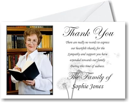 20 Personalised Funeral Remembrance Thank You Cards ref TH26