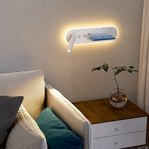 Jadssox LED-Wandhalterung, Leselicht, verstellbare Nachttischlampe, USB-Ladekopfteil, festverdrahtete Bettleuchten, Fokus-Wandstrahler für Schlafzimmer, Hotel, Arbeitszimmer
