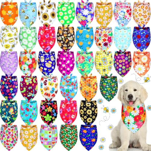 Sadnyy 40 Pcs Flower Bee Adjustable Dog Bandanas Bulk for Dogs