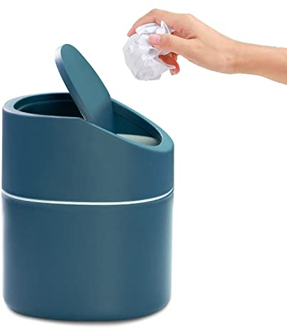 MAJOYLIFE MAJOYLIFETischmülleimer mit Deckel,2 Liter,13x13x16 cm | Mini Mülleimer für Schreibtisch,Frisiertisch,Nachttisch Usw Polypropylen(Blau)