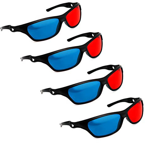 PRECORN Set di 4 occhiali 3D rosso/ciano (occhiali anaglifici 3D) di alta qualità per giochi per PC 3D, immagini 3D, film 3D, proiezione 3D, video, YouTube UVM.