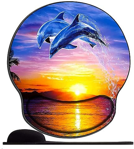 OFFSUM Tapis De Souris avec Repose Poignet en Gel Dauphin au Coucher du Soleil Sauter Ergonomique Confort avec Repose-Poignet Gaming Mouse Pad pour Ordinateur et Ordinateur Portable
