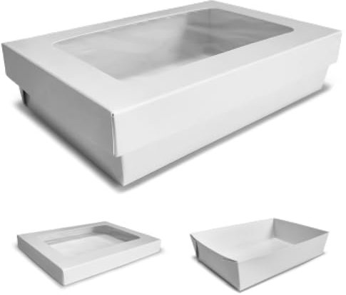 Rotoform, Lot de 20 boîtes pour sushi et bonbons, conteneur Take Away, couleur blanche, fenêtre transparente carrée, récipients en carton pour aliments (S001 20 unités (grand)
