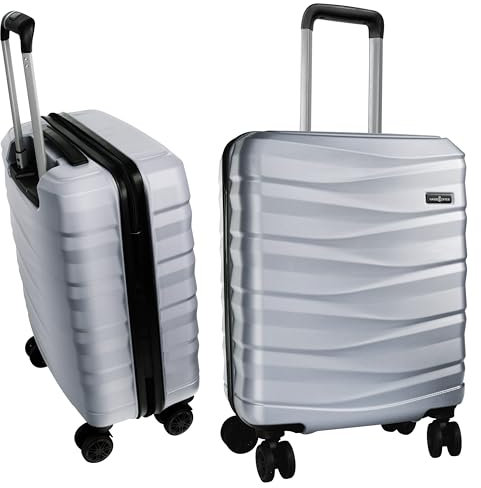 HANSEKOFFER Handgepäck Koffer Hartschale · Reisekoffer mit Rollen · Trolley · Hartschalenkoffer mit Teleskopgriff · Leicht · Rollkoffer mit Zahlenschloss · Silber