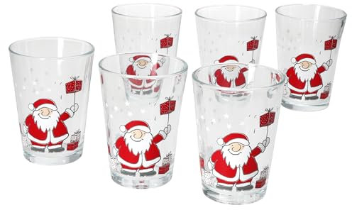 Ritzenhoff & Breker Santa Family Winter Lot de 6 verres à vin chaud I 240 ml, H 11 cm I Verre à thé avec décor Père Noël en rouge et blanc I Verre de Noël pour café, liqueur de poule, etc. à la