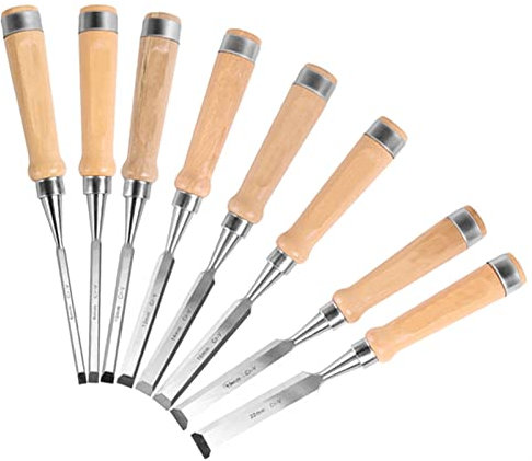 Samnuerly Juego de cinceles de Madera de 8 Piezas de 6-22 mm, Herramienta de Carpintero, cinceles Planos para carpintería, Cuchillos de Tallado Profesionales, Herramientas de Tallado para Madera (6)