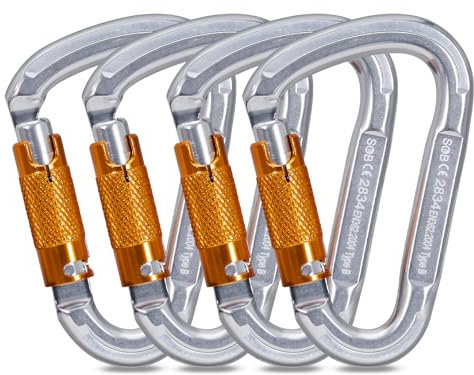 Karabiner Klettern Kletterausrüstung, Karabinerhaken aus Aluminium Karabiner Karabinerhaken für Hängematte, Schaukel, Camping, Angeln, Outdoor-Ausrüstung(25KN, 4 Pack)