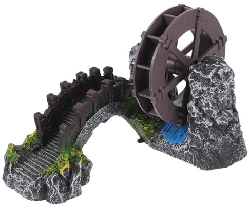Milisten Windmill Water Wheel Oxygen Pump Fish Tank Decor Miniature Vintage Bridge Statue for Aquarium Decoration Underwater Bridge Adorn for Fish Hide