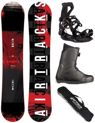 AIRTRACKS Snowboard Set Paquete Completo Tabla Eight Wide Hybrid Rocker Hombre 164 - Fijaciones Master - Botas Master ATOP 43 - SB Bag