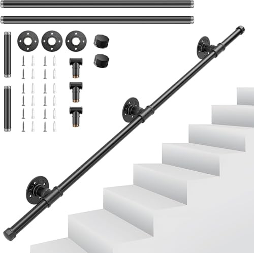 Stair Handrail, Non-Slip Handrails for Stairs, Safety Industrial Iron Pipe Wall Mounted Indoor Outdoor Hand Railing Suitable for The Elderly, Children and The Disabled, 1.2M