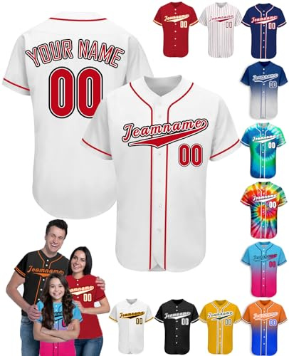 Personalisiert Baseball Trikot mit Namen T-Shirt Personalisierte Herren-Sporthemden Schnelltrocknend Atmungsaktiv Kurzärmelig für Damen Kinder, S-4XL