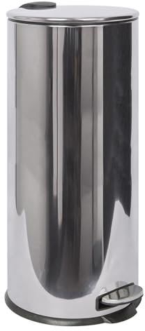 Harbour Housewares 30L Large Kitchen Bin - Chrome Stainless Steel Food Waste Caddy Pedal Bins for Kitchen - Tall Slim Metal Swing Dustbin for Paper, Plastic, Rubbish