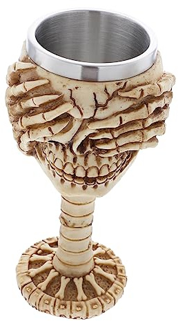 IMIKEYA Coupe Vin Crâne 3D Acier Inoxydable Résine Halloween Décoration | Gobelet Fête Unique, Capacité 300-400ml, Beige, Artisanat Soigné pour Maison