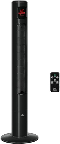 HOMCOM Ventilatore a colonna silenzioso da 45 W, ventola torre per camera da letto con 3 modalità 3 velocità, telecomando, oscillante 70°, timer 12H e display LED, 117H cm, nero