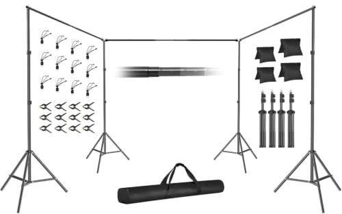 EMART bakgrundsstativ, 9 x 2,1 m (BxH) stor justerbar bakgrundsram för uteplatser, bröllop, med 308° vinkel roterbar kontakt, fotografi foto dropphållare, rör- och draperistödskit