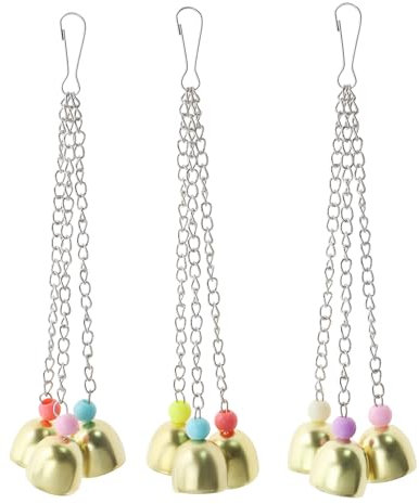 eMagTech 3 Stück Papageien-Legierungsglockenspielzeug Interaktives Ketten-Metallglockenspielzeug für Nymphensittiche Sittiche und Turteltauben Hängende Glocke Vogelaktivitätsständer 23,5 cm