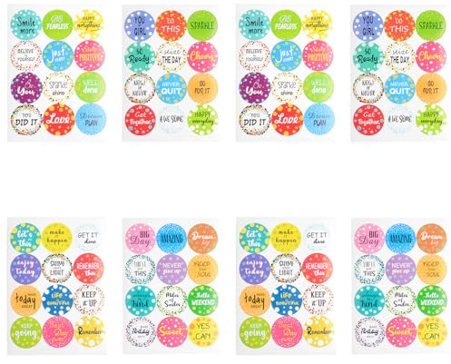 Luckious 96 PCS Watercolour Lettering Inspirational Stickers, Circle Motivational Stickers,to Motivate Teens and Adults,Encouraging Labels for Envelopes，Scrapbooks,Laptops and Water Bottles