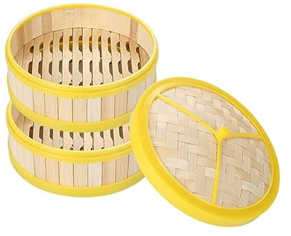 ANSNOW Bamboo Steamer, Bamboo Steamer Basket 2-Tiers/ 3-Tiers with Lidng, Durable and Reinforced.Handmade Bamboo Steamer, Bambooy Cooking for Meat Dumpling Bao Bun Dim Sum/2 Layers + 1 Lid/12/30Cm