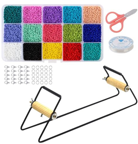 TopHomer Perlenwebstuhl Kit, Webrahmen Perlenwebrahmen mit Perlen Garn und Verschlüssen, Handgemachte Strickmaschine für DIY Armbänder Halsketten, Schmuck Perlen Handwerk Werkzeug, Schwarz