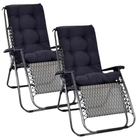 Anwicar Loungekissen Stuhlkissen, Sitzkissen mit Bändern und Rückenlehne, Sitzauflage Auflage, Stuhlauflage, Bequeme Weichem, für Gartenstuhl Gartenliege Set 2 Stuck Schwarz