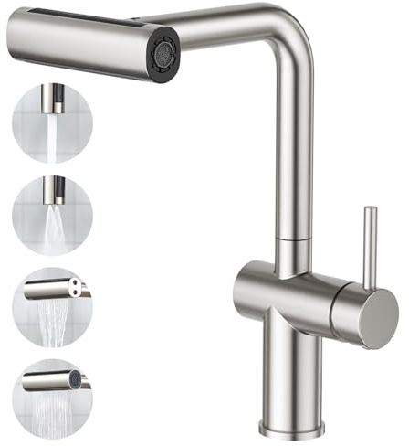 Faustina Rubinetto Cucina con 4 Funzioni estraibile Cascata, Miscelatore Monocomando Rubinetto da Cucina per Lavello con Doccetta