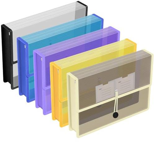 FYY Dokumententasche A4,Dokumentenmappe A4 Kunststoff Sammelmappen mit Umschlag tasche Mappen,Wasserdicht Druckknopf Sichttasche Dokumenten mit Etiketten für Büro, Schule, Haus,5 Stück Farben