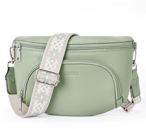 MUIIKOLA Kleine Damen Umhängetaschen, Bauchtasche Damen Crossbody Bag Damen Veganes Leder Crossbody Bag Damen,RFID Blockierung Kartenschlitz Brusttasche mit Verstellbar Abnehmbar Breiter Gurt