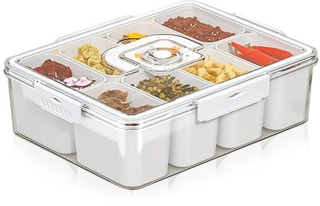 Keyacht Boîte de Conservation à 8 Compartiments Plateau de Service Divisé avec Couvercle Boîte de rangement pour snacks Organisateur De Bol à Collation pour Bonbons Fruits Noix épices