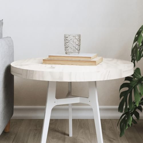Juroupi Tischplatte Schreibtischplatte Table Top Gartentischplatte Tischplatte Rund Weiß Ø50x3 cm Massivholz Kiefer