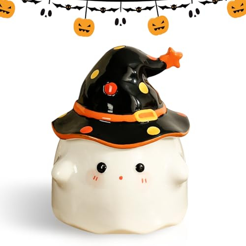 Sykerout Tasse Fantôme avec Couvercle - Céramique Halloween, Tasse à Café Effrayante, Idée Cadeau Halloween, Cadeau de Festivité