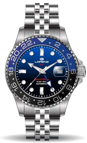Lorenz Gmt Two Tone 030257BB Special Edition - Orologio Uomo con Cinturino in Acciaio Inossidabile - Orologio Automatico Sub 200m