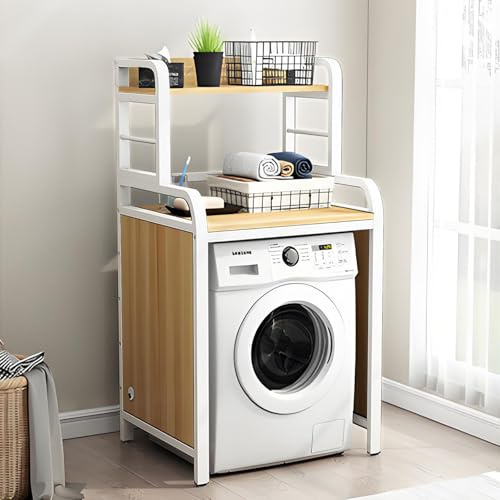 Estantería Lavadora Secadora, Estantería Para Secadora Encima Lavadora, Mueble Lavadora Y Secadora Vertical, Fácil De Montar Para Lavadora Para Baño, Cocina, Balcón, Lavandería, Carga 300KG(White+yell