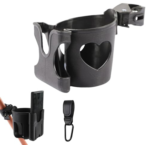 Pram Cup Holder, Cup Holder for Pram, Pram Accessories Pushchair Accessories with Phone Holder Coffee Stroller Holder Bike Cup Holder, Pram Accessories Pushchair for Pram Buggy Bike(Black)