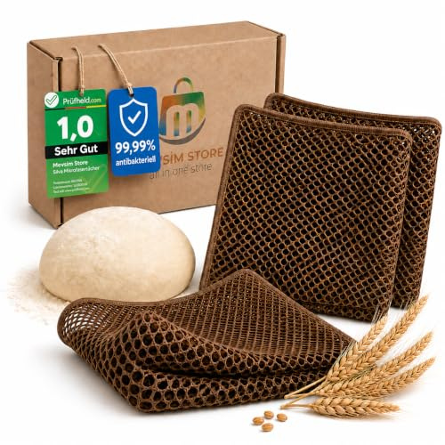 Silva [ Test SEHR GUT, Note 1.0 Teigreinigungstuch 25x25 cm 3er Set | Netzspültuch & Teigtuch für Hygienische Sauberkeit - Geschirrtuch für Küche & Backen – Antibakterielle Reinigungstücher