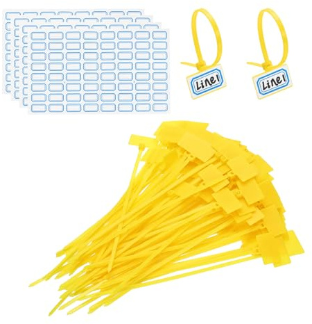 PATIKIL 6inch Zip Ties, 200pcs Cable Ties Tags Nylon Wire Marking Label Self Locking Plastic Straps Write on with Label Tags Paper for Organization Cord Network Ethernet Marking, Yellow
