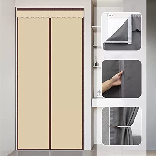 Wärmeisolierter Türvorhang, schalldicht, geräuscharm, wärmeisolierend, Türvorhang, automatisches Schließen, für Schlafzimmer, Eingang, klimatisierte Räume, Silber-Weiß, 70 x 190 cm