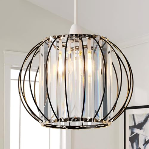 HARPER LIVING Easy Fit Pendant Shade, Matt Black Ceiling Light Shade with Diameter 27cm - Modern Lampshade for Bedroom, Kitchen, Living Room