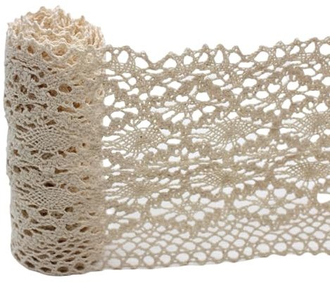 HSTWODE 3/5 yards x 12cm Breite Spitzenband Spitzenbordüre Vintage Spitze-Borten Spitzenborte Baumwolle Dekoband Zierband Spitzenbesatz für DIY Nähen Basteln Kleidung (Beige, 3 yards)