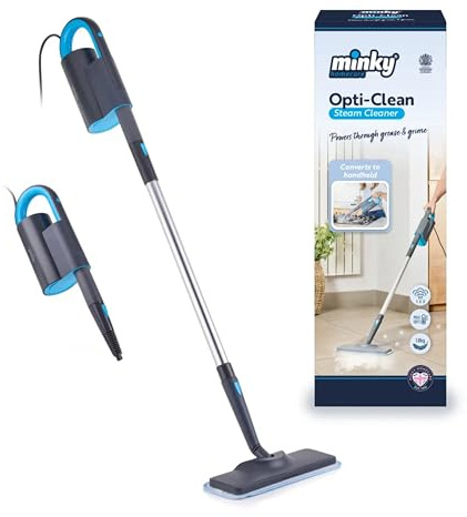 Minky Opti-Clean Steam Cleaner, Steam Mop & Handheld Cleaner for Various Surfaces, Lightweight & Compact, 6 Attachment & Storage Bag, 250ml Water Tank, 5m Cord, Powerful Steamer for Floor