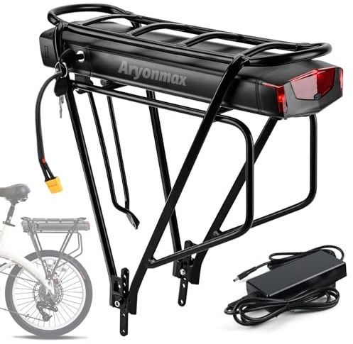 36V Rear Rack Ebike Battery 15Ah for 750W 500W 350W 250W Motor, Electric Bike Battery with Luggage Rack Charger & Tail Light for most Bike 26 27.5 28 29, Lithium Bicycle Batteries
