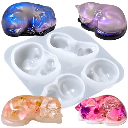 3D Hunde Katzen Silikonformen Gießformen Silikon Formen zum Gießen Schlafende Haustier Gedenkstatuen Silikonform Epoxidharz Formen Silikon Gießform Süß Tiere Seifenform Cartoon Dog Cats Silicone Mold