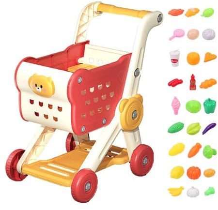 Carrello della spesa per bambini - Carrello della spesa | Immagina, gioco Toy Shop Basket Set con alimentari | Giochi di alimentari interattivi per bambini piccoli adolescenti ragazze