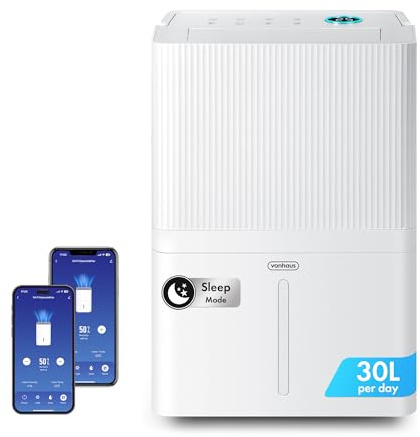 VonHaus Dehumidifier 30L/Day, 5.3L Water Tank – WiFi/Smart Moisture Extraction Machine For Damp, Condensation, Laundry/Clothes Drying, Prevents Mould & Smells – For Home, Bedroom, Utility Room & More