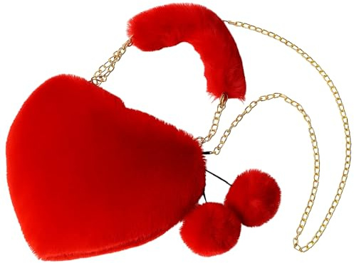 Qnvyw Damen Herzform Tasche Rot Plüschtasche | Kleine Handtasche in Herzform | Vielseitig als Umhängetasche, Crossbody Bag oder Clutch tragbar | Perfekt für Dirndl, Karneval, Fasching, Party und Date
