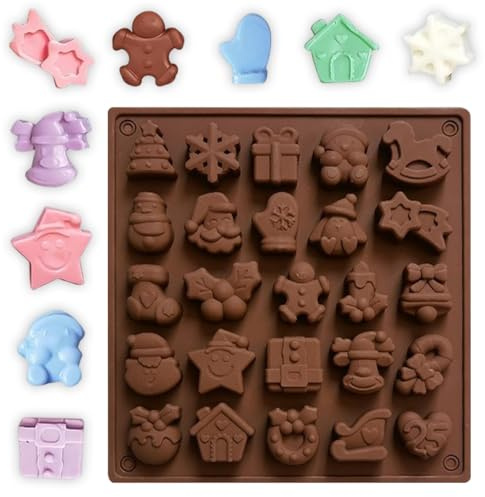 IEBTAWN 1 Pezzo Stampi Natalizi In Silicone Per Cioccolatini, 25 Cavità Antiaderenti, Per Cioccolatini, Caramelle, Gelatine, Biscotti, Budini, Fondente, Fai Da Te