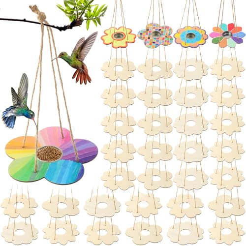 DoubleFill 48 Pack Bird Feeder Craft Kits for Kids Ages 3-8 Bird Feeder Craft Kits with Stainless Steel Bowls DIY Kids Crafts Wooden Art Painting Outdoor Bulk Toys for Children Easter Crafts
