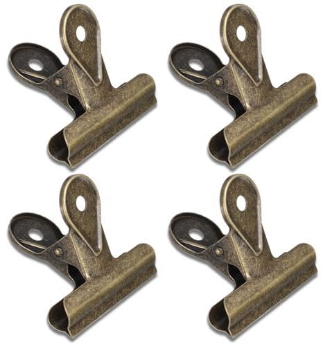 YBEATY 4PCS Bulldog Clips Brass Bulldog Clips Multi-Purpose Binder Food Bag Clamps Big Metal Bull Binder Clip Hinge Clip for Kitchen Office Sealing Storage Hanging Food Bags Pictures Photos